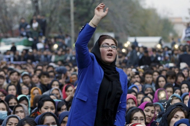 Women chat slogans during a protest against the killing of seven people from the Hazara community, in Kabul, Afghanistan on November 11, 2015 [File ReutersOmar Sobhani]